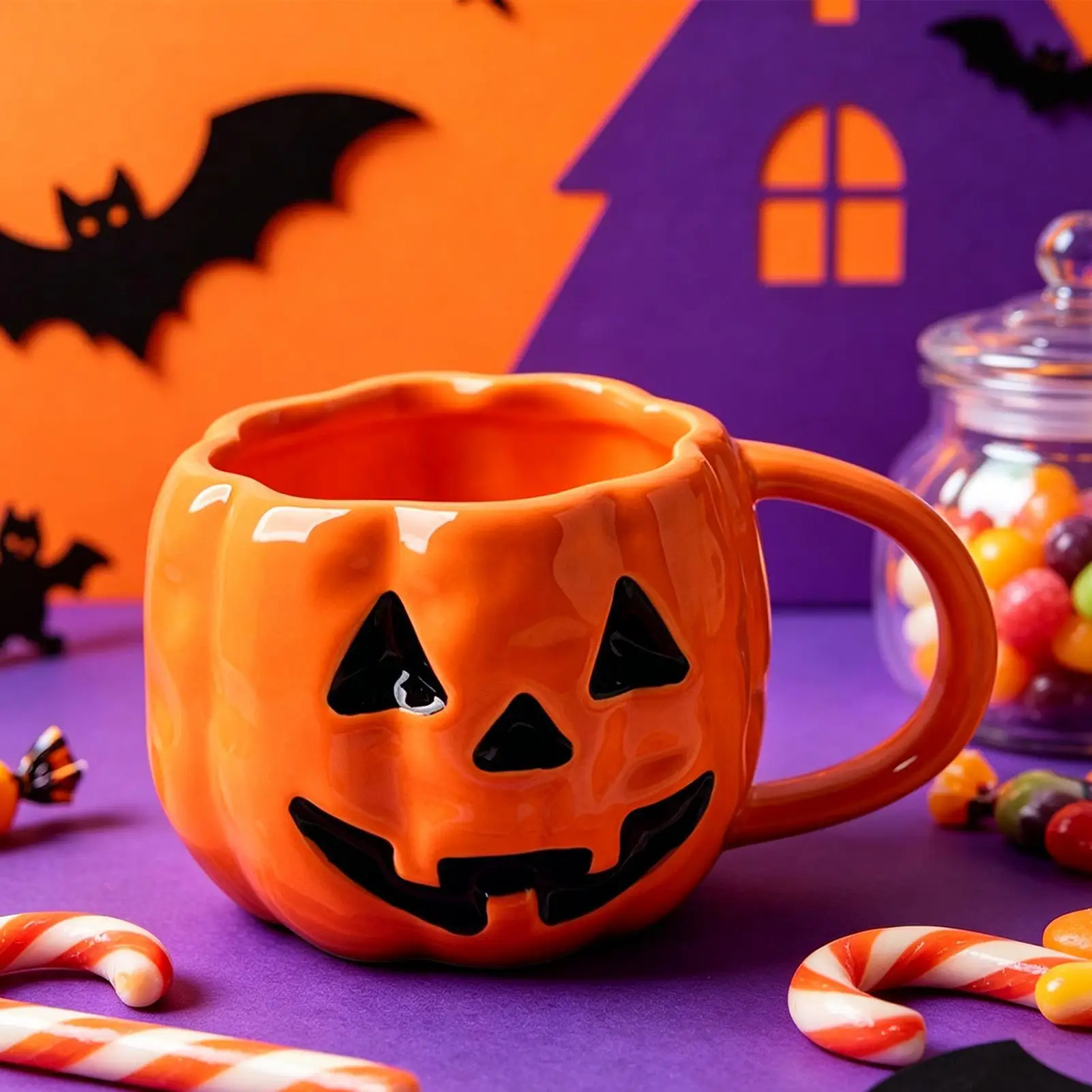 420ml Halloween Pumpkin Mug Decor Halloween Pattern Mug Ceramic Cute Pumpkin Coffee Cup Birthday Tabletop Drinkware Gifts