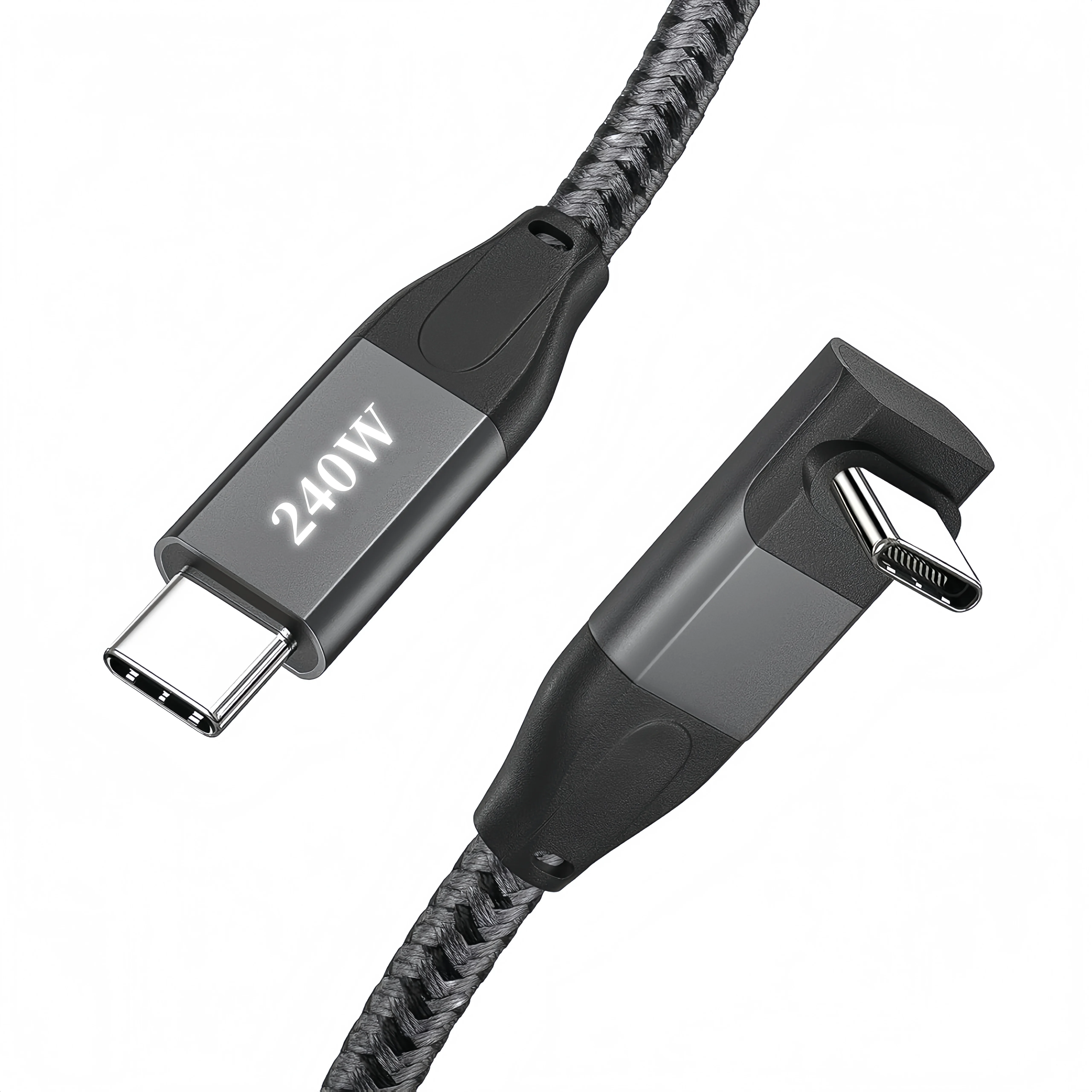 10PCS 240W 10A C 8K60HZ High-Speed Nylon Braided Charging Cable Right Angle Elbow PD Compatible For Fast Data Transmission Car C