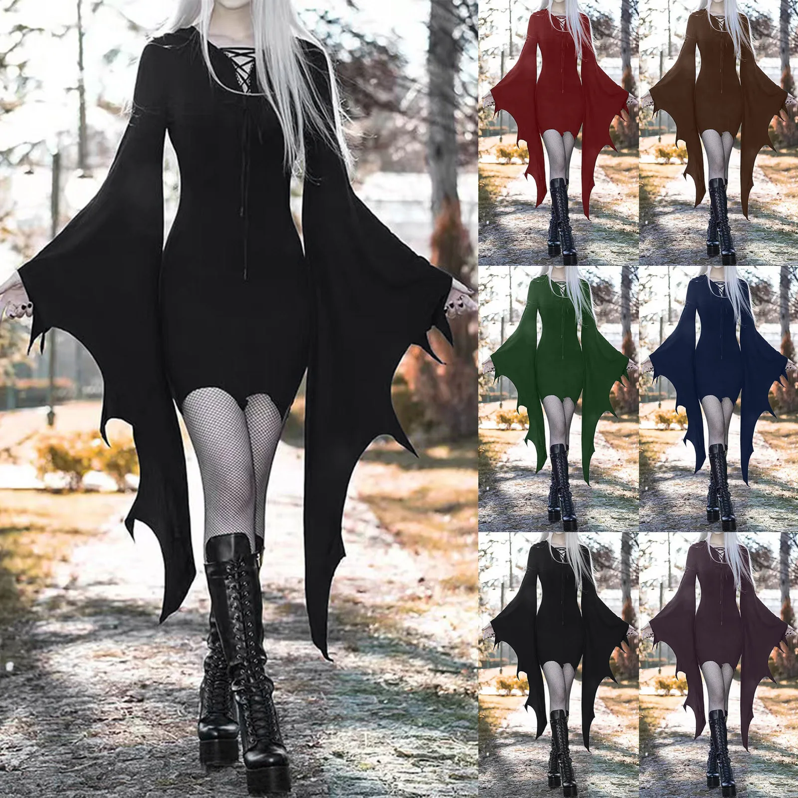 Traf 2024 Mujer Halloween Dress Up Ladies Dress Halloween Women\'S Fall V Neck Solid Color Sexy Slim Sleeve Dress Tops For Women