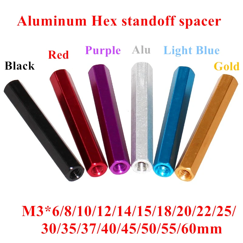 10pcs M3 aluminum Column post Hex aluminum alloy Standoff spacer Spacing Screw M3*6/8/10/12/15/18/20/22/25/30/35/37/40mm H=5mm