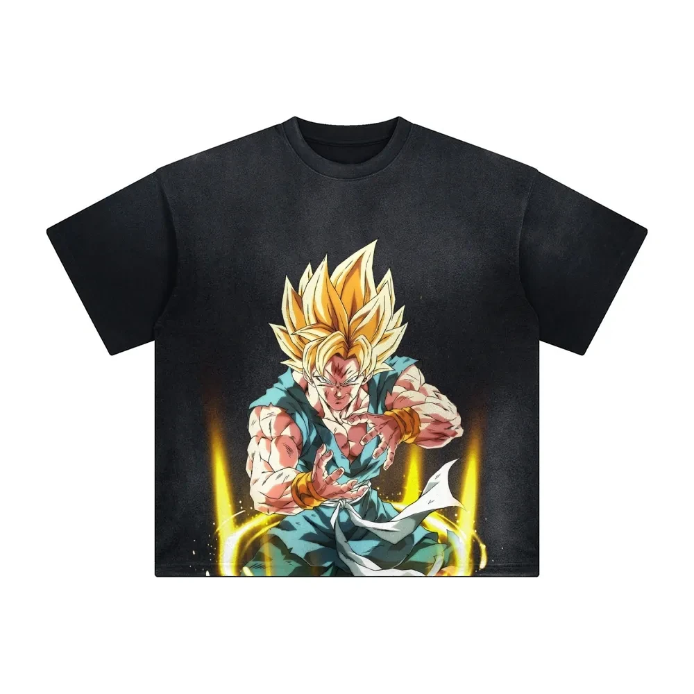 Dragon Ball Z Herren- und Damen-T-Shirt im Used-Look, Son Goku, Sommer- und Frühlings-Neuheit, Anime-T-Shirt, Retro, Distressed, vielseitig, Kurzarm