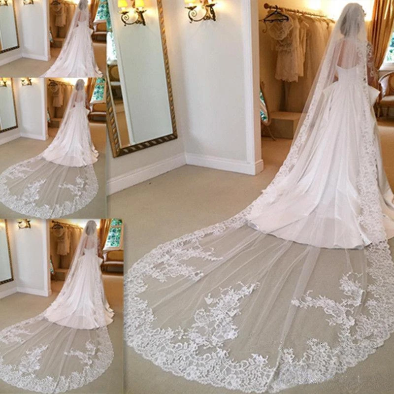 Cheap Sale White Ivory Wedding Veil Bridal Veils 1T Cathedral Length 3M Long Veil With Comb Customized