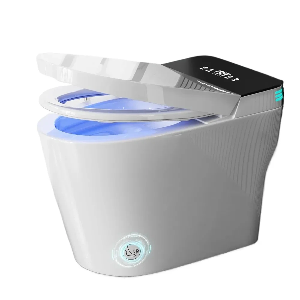 One Piece Modern Toilet,Smart Toilet with Bidet Built In, Heated Seat, Tankless 1.28 GPF, Auto Open/Close Lid, Foot Sensor,