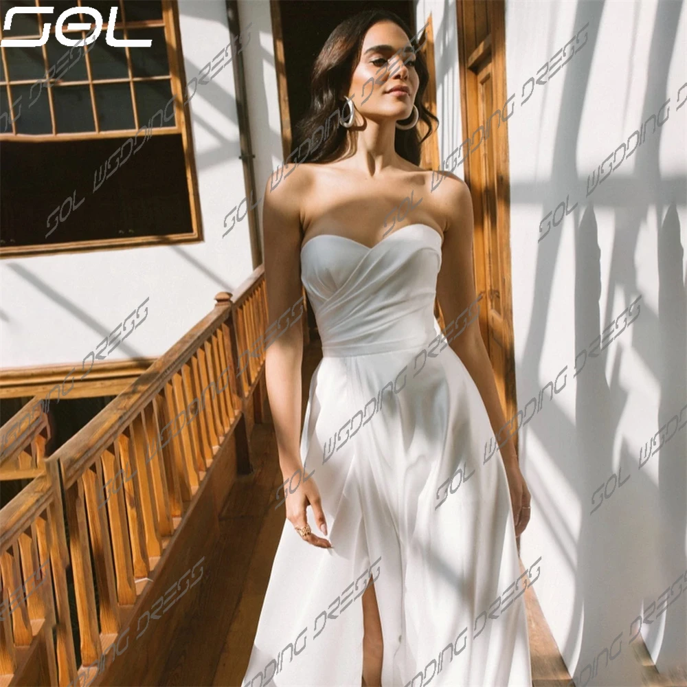 Vestido De Novia Simple desmontable con mangas abullonadas, elegante, Espalda descubierta, escote Corazón, línea A