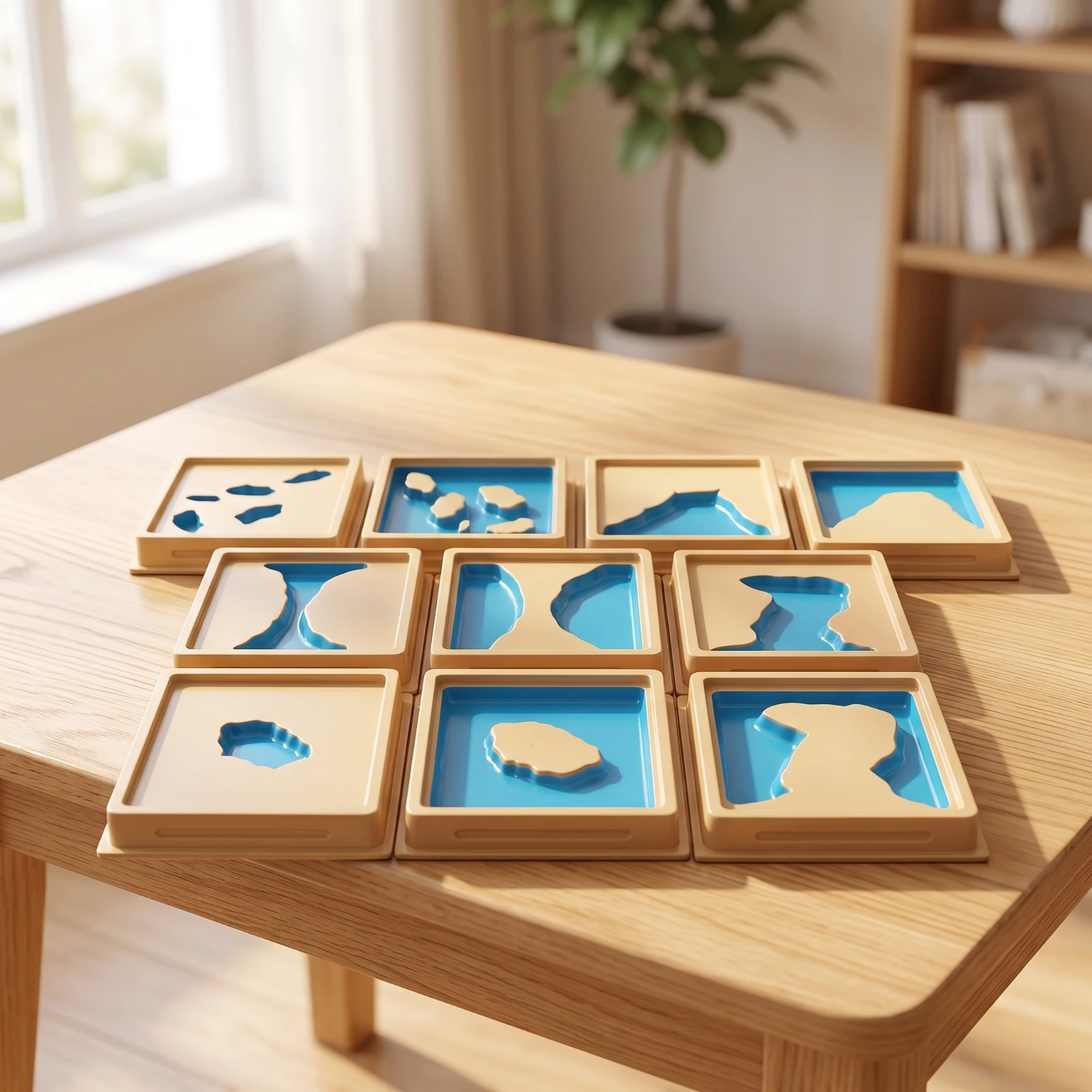 4 Pieces Landform Board with Wooden Frame Sensory Geography Model Board Teaching Aid Tactile for Preschoolers, Classroom