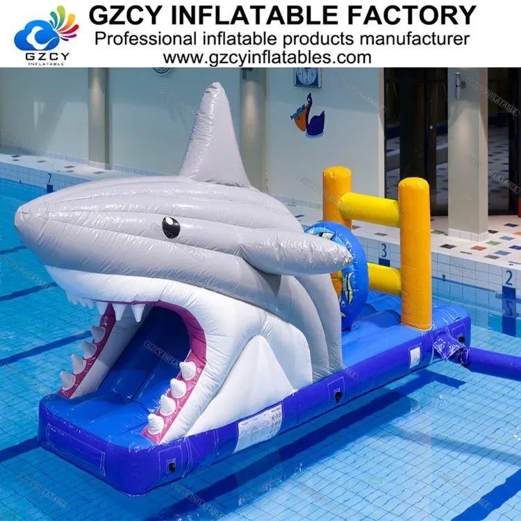 Scream Shark Design Water Playground Swimming Pool Equipment Inflatable Obstacle Course