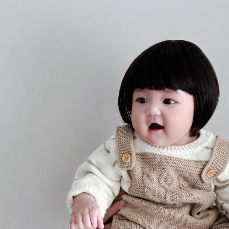 U13F 0-2Y الفتيات شعر مستعار قبعة الفطر هيربيسي قبعات الطفل الخريف الشتاء موضة الشعر المستعار بونيه قبعات التصوير اكسسوارات #4