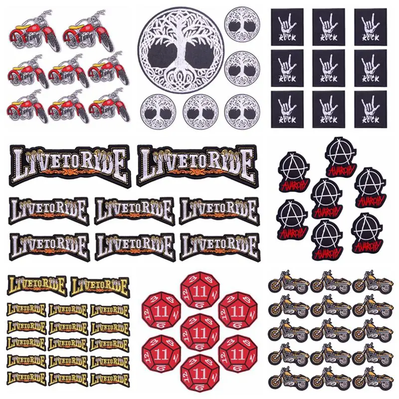 Prajna 10PCS Live To Ride Patch Stripe Iron On Patches For Clothing Embroidery Patch DIY Motorcycle Biker Applique Sticker Badge