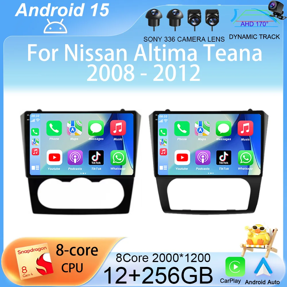 Radio samochodowe z Androidem 15, CarPlay, Auto, WIFI+4G do Nissan Altima Teana 2008-2012, odtwarzacz multimedialny, nawigacja GPS, stereo audio