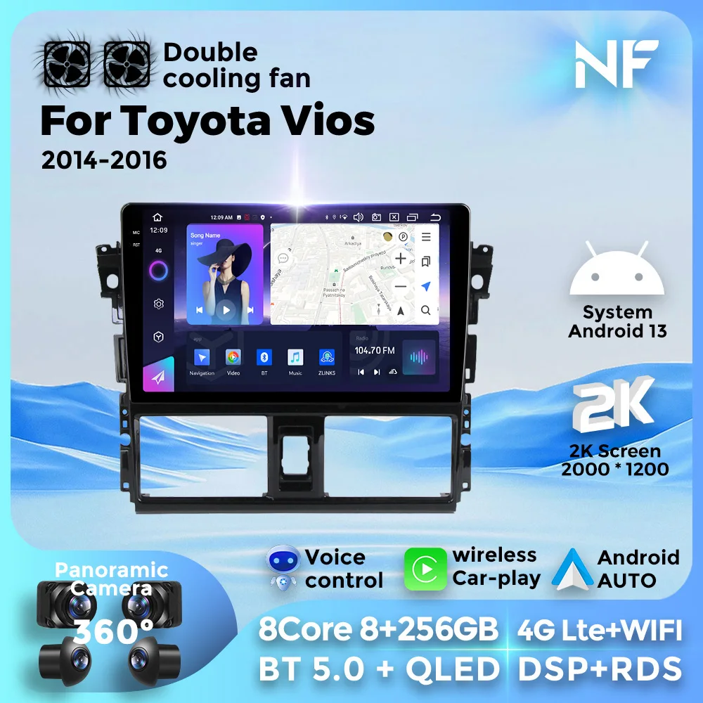 

Car Radio For Toyota Vios Yaris 2014 2015 2016 Android 13 Multimedia Player GPS Navigation Carplay Android Auto BT5.0 DSP WIFI