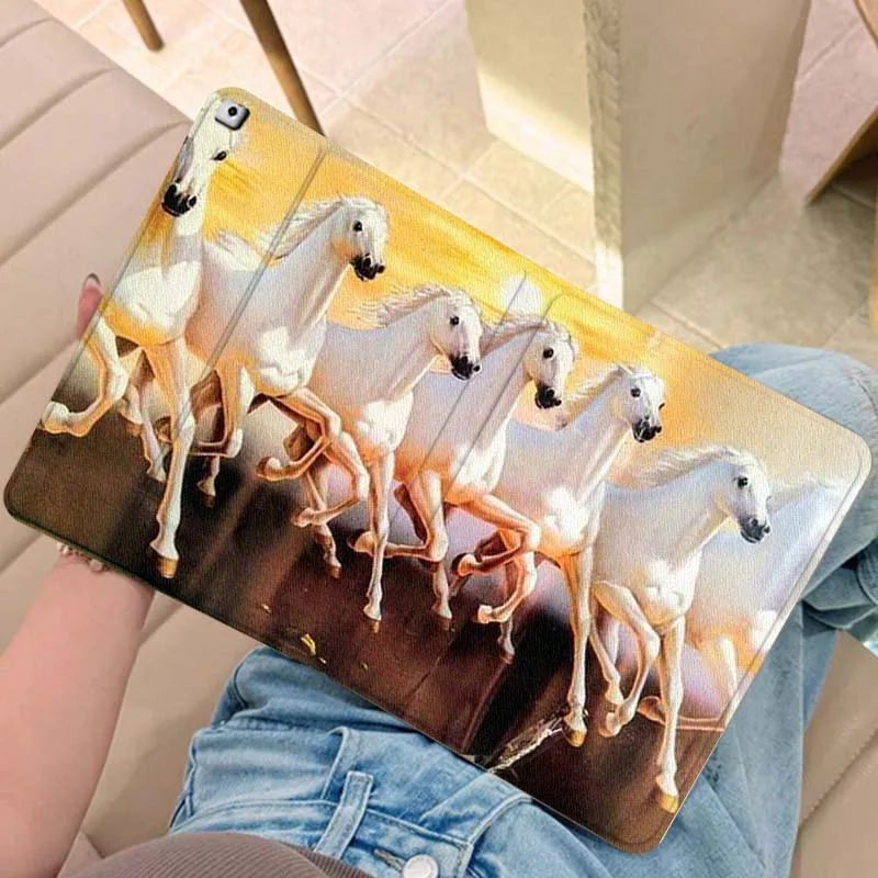 

Чехол для планшета с рисунком бегущих белых лошадей, подарок для iPad Pro, Air, Mini 2, 3, 4, 5, 6, 7, 6-го, 7-го, 10-го, 11-го поколений, 10.2, 9.7, 10.5, 11, складной чехол для планшета