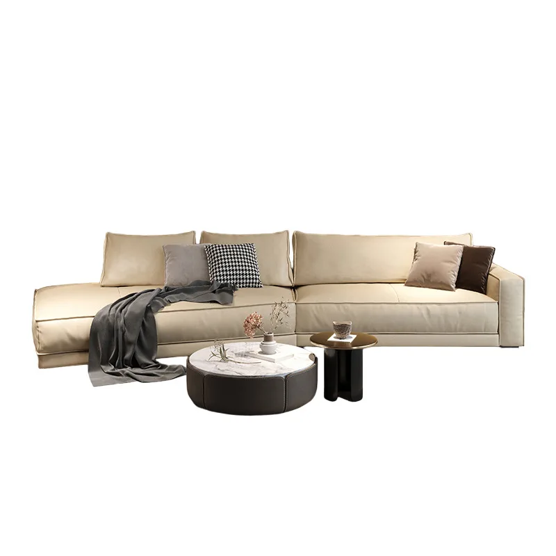 

Nordic simple and modern small apartment living room sofa, straight row three person cream style sofa