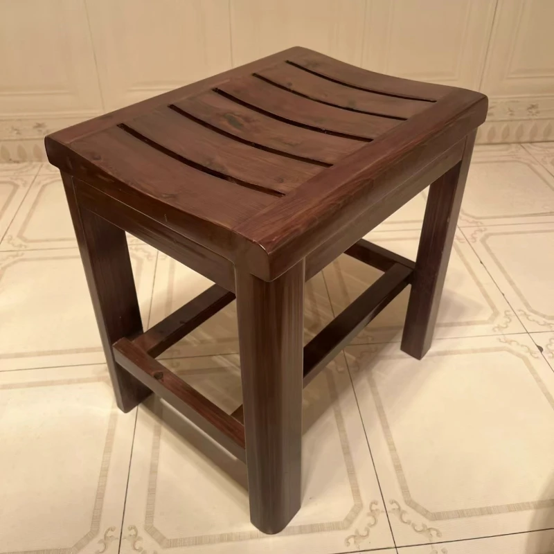 

Mortise-Tenon Bath Stool for Seniors Waterproof Toilet Seat Anti-Slip Shower Bench Chair Solid Teak Wood Bathroom Furniture