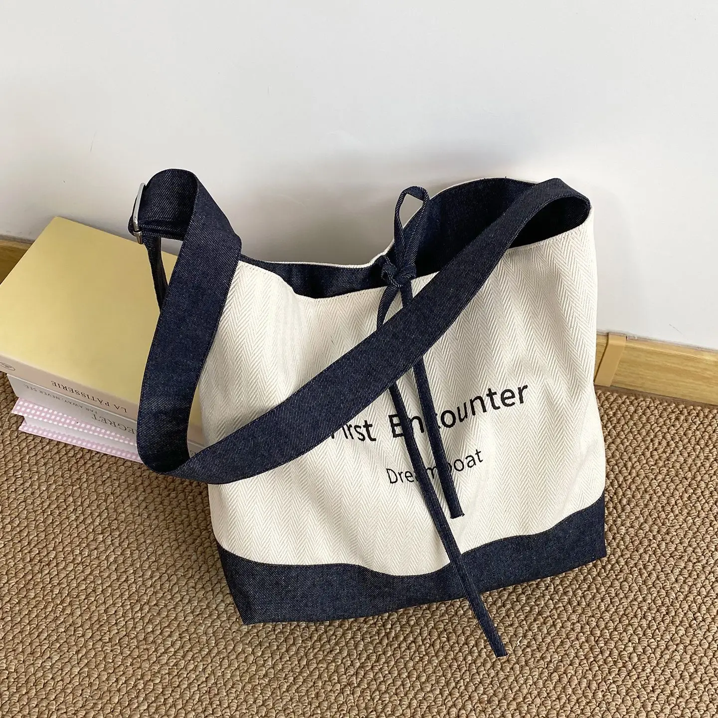 

Canvas Denim Patchwork Shoulder Bags for Women Leopard Letter Ladies Adjustable Crossbody Bag Casual Student Girls Class Tote