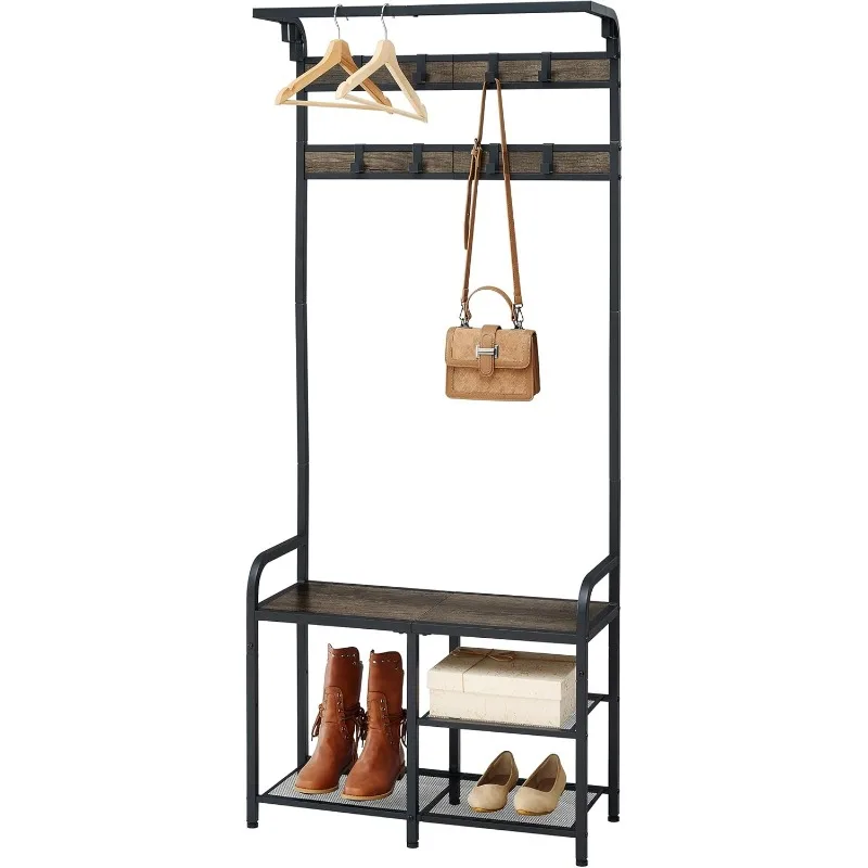 Hall Tree Coat Rack, Entryway Hall Tree with Bench and Shoe Storage, 4-in-1 SCoat Rack Shoe Bench Storage for Hallway,