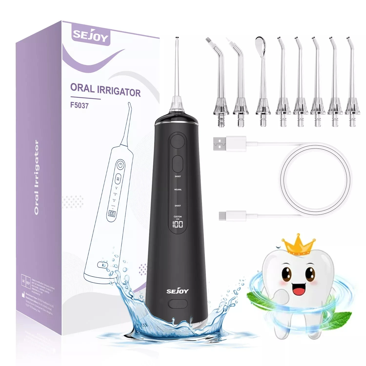 SEJOY Dental Oral lrrigator USB Rechargeable Teeth Cleaner Portable Dental Water Flosser 4 Modes IPX7 Mouth Washing Machine