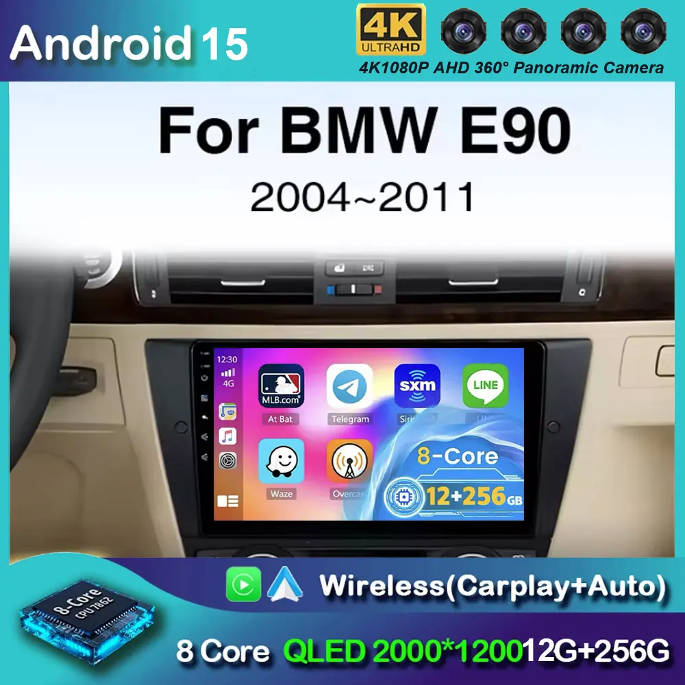 Android 15 Autoradio para BMW Serie 3 bmw e90 E91 E92 E93 2005-2013 reproductor Multimedia Radio de coche soporte inalámbrico Carplay Auto bt