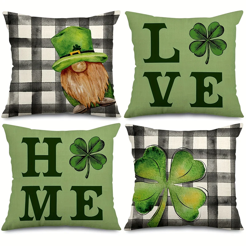 

Home Decor St. Patrick's Day Pillowcase Green Topper Shamrock Throw Pillowcase Rainbow Lucky Charm Blessing Cushion Cover