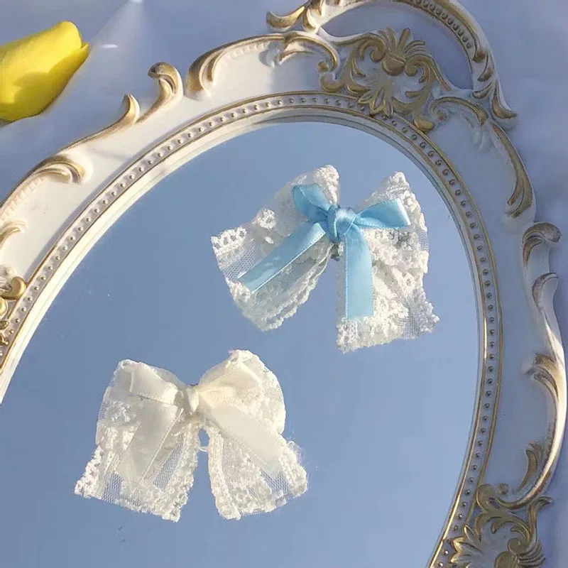 Horquillas con lazo de encaje francés para niña, cinta larga blanca, tocado de Lolita para niños, pinzas para el cabello dulces coreanas, accesorios para el cabello para niños