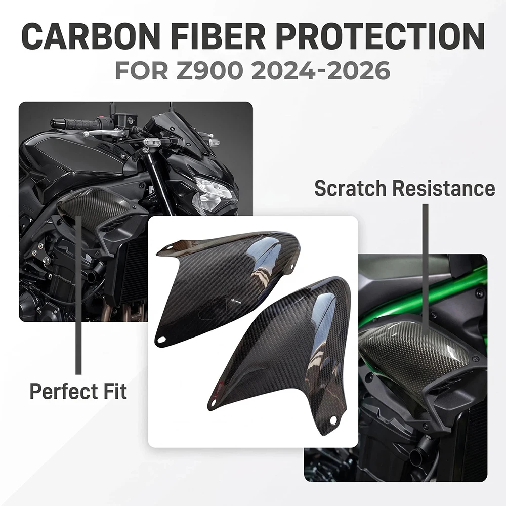 For Kawasaki Z900 2024-2026 Carbon Fiber Water Tank Left & Right Side Panel Shell Cover Air Inlet Cover Side Gas Guard