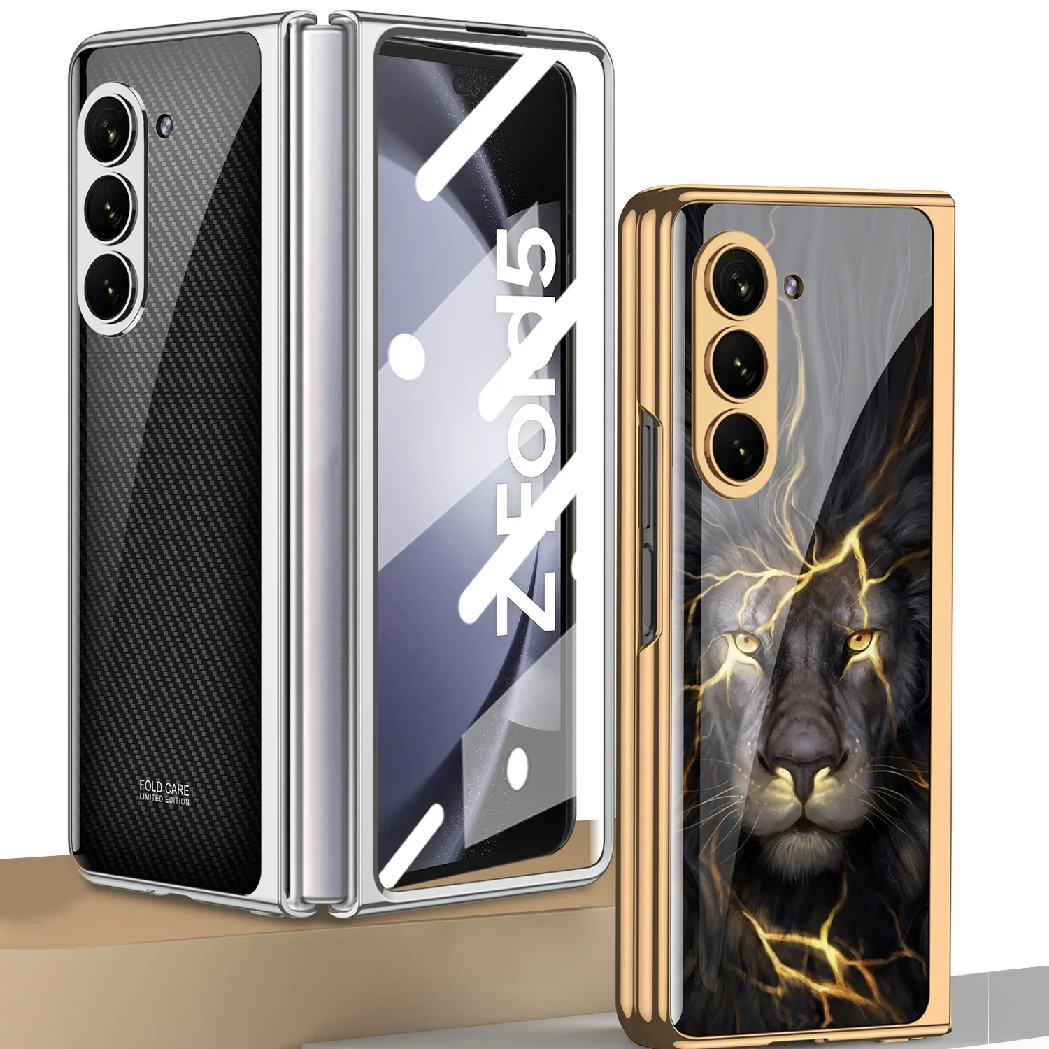 GKK Electroplated Painted Tempered Glass Case For Samsung Galaxy Z Fold 5 With Screen Glass Hard Cover For Galaxy Z Fold5 4 Case