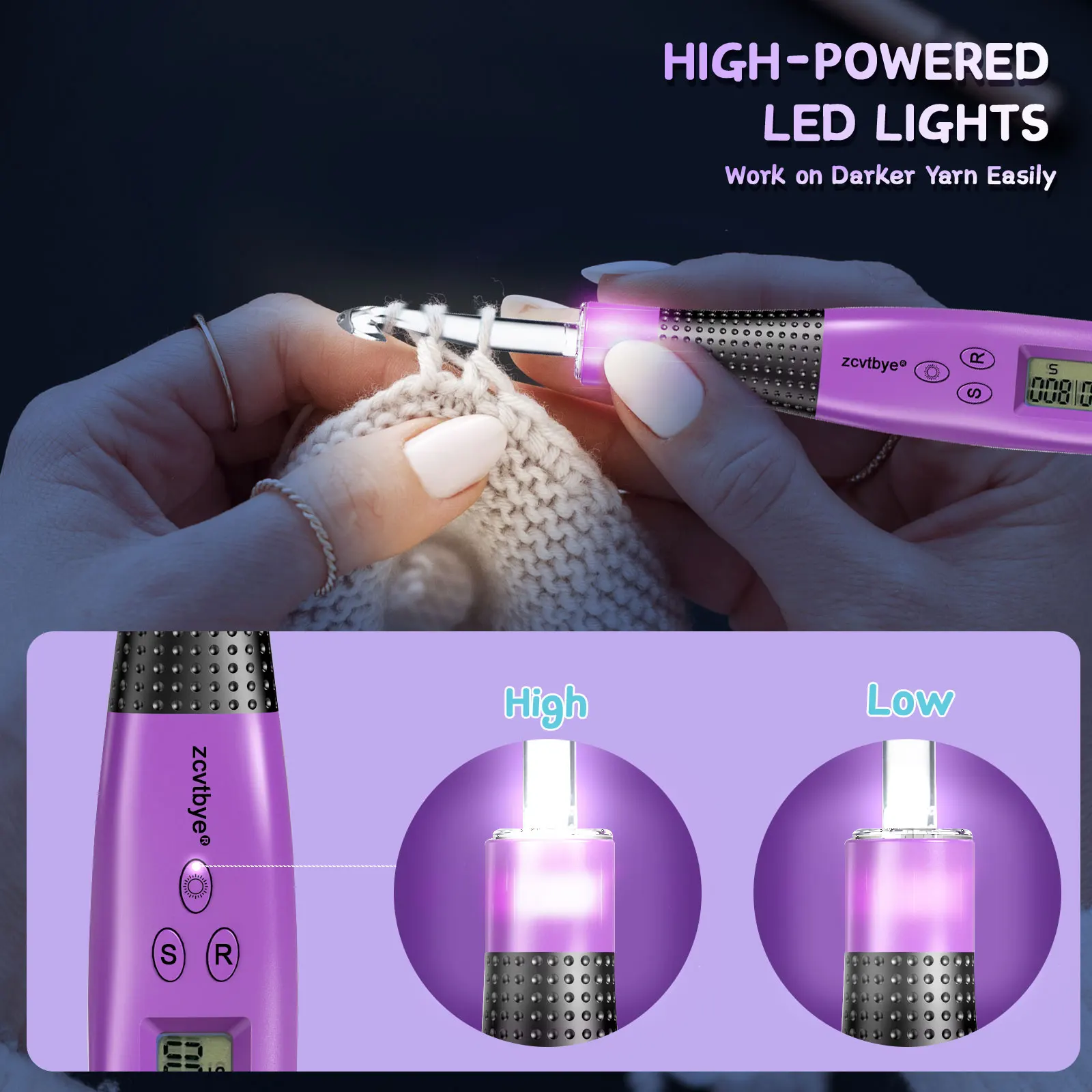 24 قطعة مجموعة خطاف كروشيه مع عداد مريح إبر الحياكة عدة مع مصباح ليد وصف عداد رقمي لتقوم بها بنفسك أداة لخطاف الحياكة