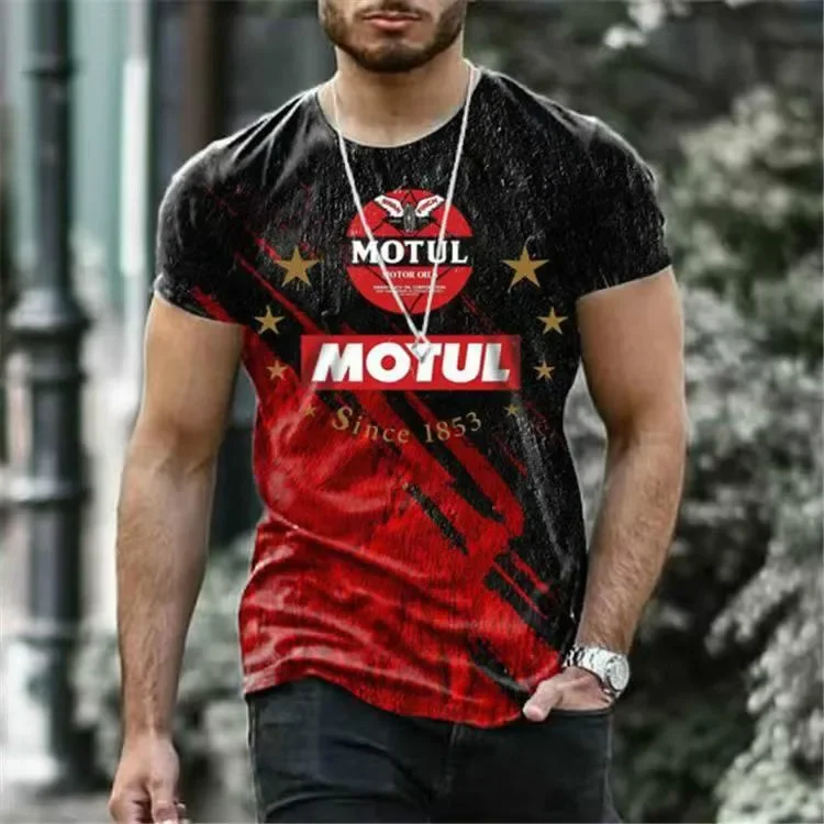 2026 Herren 3D Retro Ölgemälde Bedrucktes Kurzarm-T-Shirt Vintage Motorrad-Muster Lässiges Oversize-Rundhals-Oberteil – Detail 5