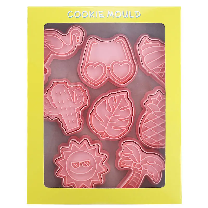 8Pcs Cookie Molds Sunglasses Flamingo Pineapple Ice Cream Cookie Cutter Beach Elements Biscuit Mold DIY Plastic Baking Tools