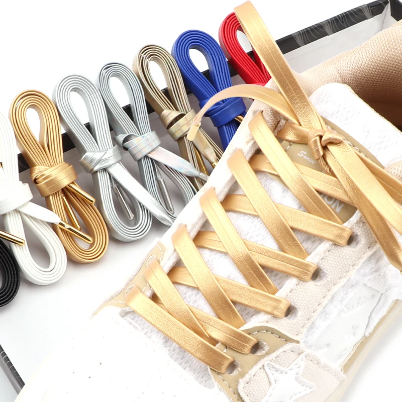 Wysokiej jakości sznurówki ze skóry PU, złote, srebrne, płaskie sznurówki z metalowymi końcówkami, sznurówki do sneakersów, butów codziennych, 80/100/120/140/160 cm, 2 szt./6 szt.