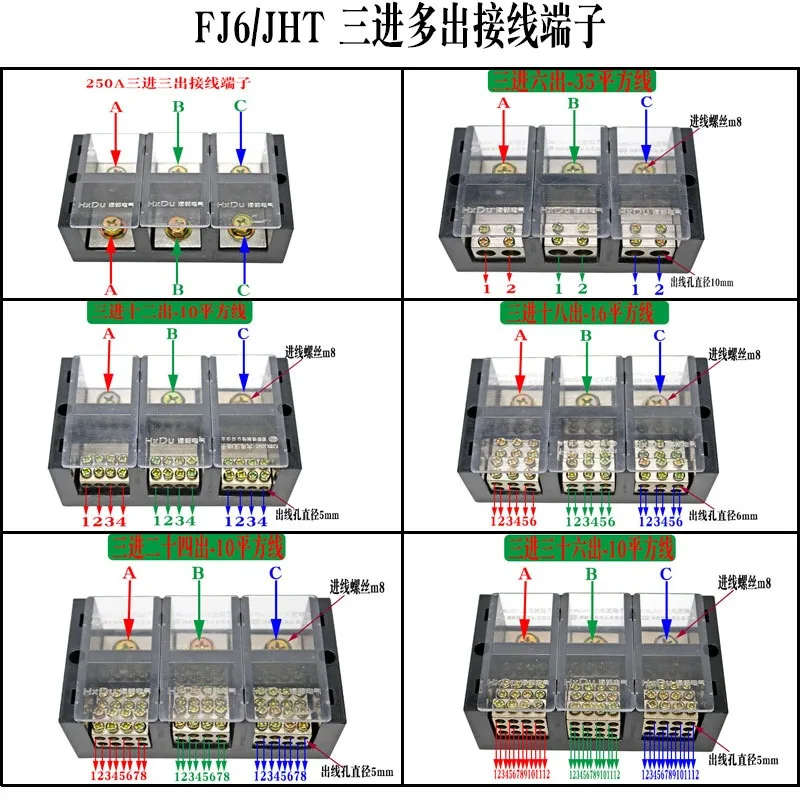 3 6/12/18/24/36 outlet junction box terminal block wire connector distribution box three-phase junction box