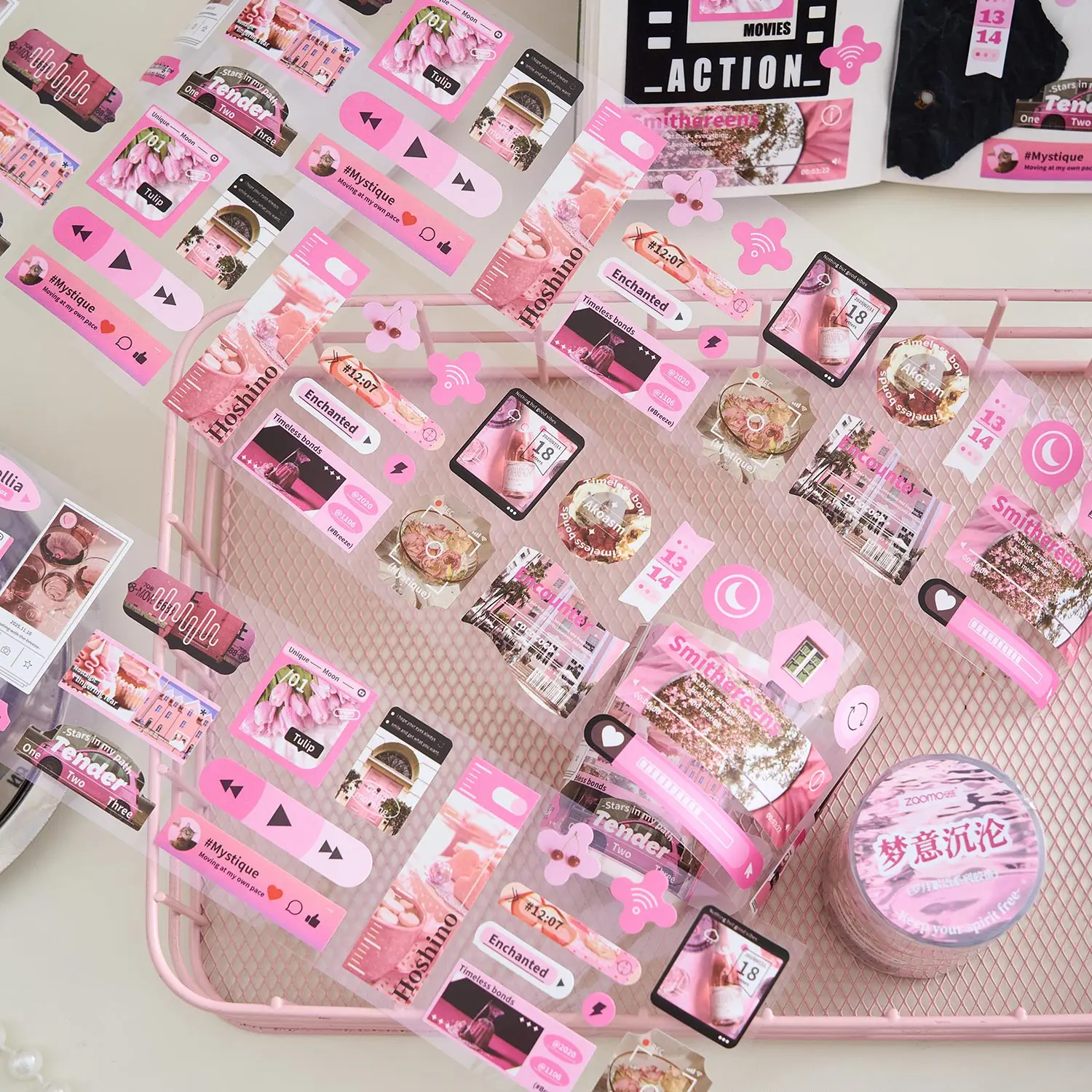 شريط القطع والنفايات، ملصقات Ins من سلسلة Years of Whispers، مواد تزيين الكتيب، ملصقات الحائط، شريط لاصق