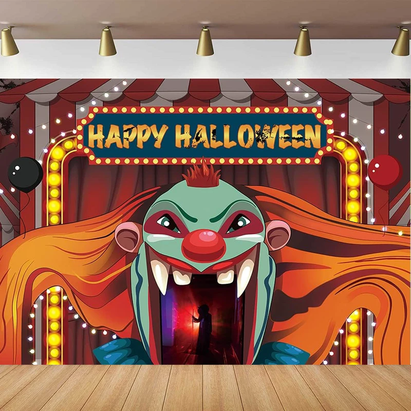 

Halloween Horror Circus Theme Photography Backdrop Giant Evil Clown Halloween Background Scary Vampire Haunted House Party Decor