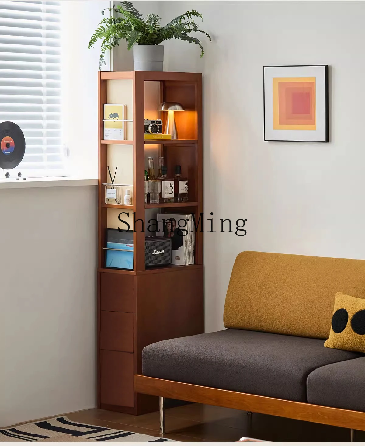 

CL Chinese and ancient book locker integrated crack storage corner floor storage very narrow magazine sofa side cabinet