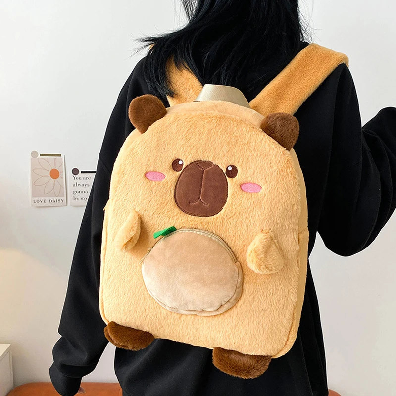 

Backpack Children Comfort Schoolbag Cute Capibala Capybara Plush Toy Large Capacity Multi Purpose