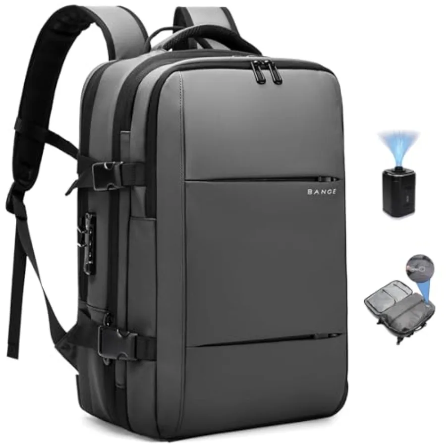 

Vacuum Compression Travel Backpack, 60L Expandable Waterproof Anti-Theft Laptop Backpack for Hiking Business Travel Nylon Black