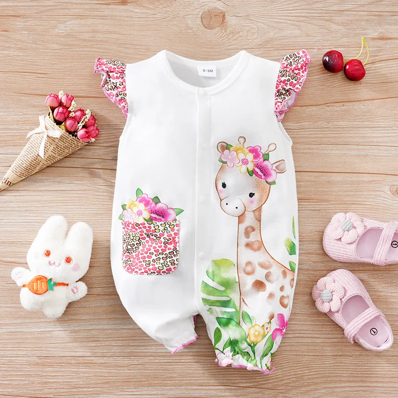 Newborn Baby Romper Pink deer print Baby girl clothes summer sleeveless One piece high quality For Toddler Outfits 0-18 months