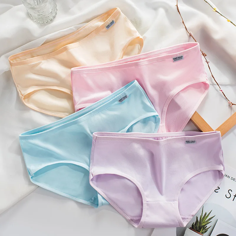 4Pcs/Set Candy Color Underwear Womens Comfortable High-quality Cotton Panties Mid-waist Breathable Underpanties small Size Brief