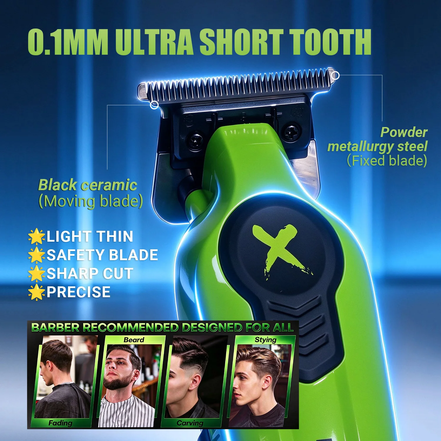 New 2026 BRDCLIP FA1T Green Professional Hair Trimmer Barber Carving Gradient Finish Machine Electric Clipper with Charger Stand gallery 2