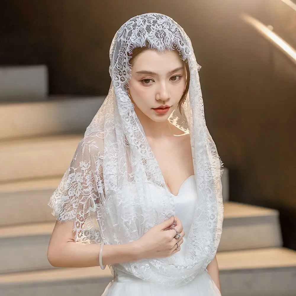 Recién llegado, velo de encaje blanco y negro, elegante mantilla de novia de masa latina, estilo español, cubierta para la cabeza de boda para mujer