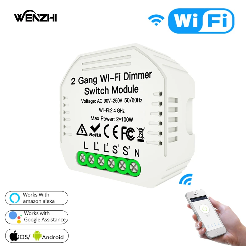 2Gang Wifi Dimmer Light Switch Module DIY Electronics Improvement Tuya Smart Life App Remote Control ALexa Google Home Assistant