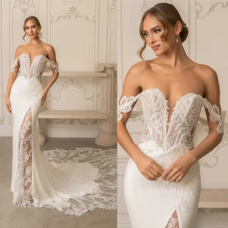 

Graceful Wedding Dresses Mermaid Strapless Off Shloulder Sequins Appliques Backless Bride Dress Vestido de novia Custom Made