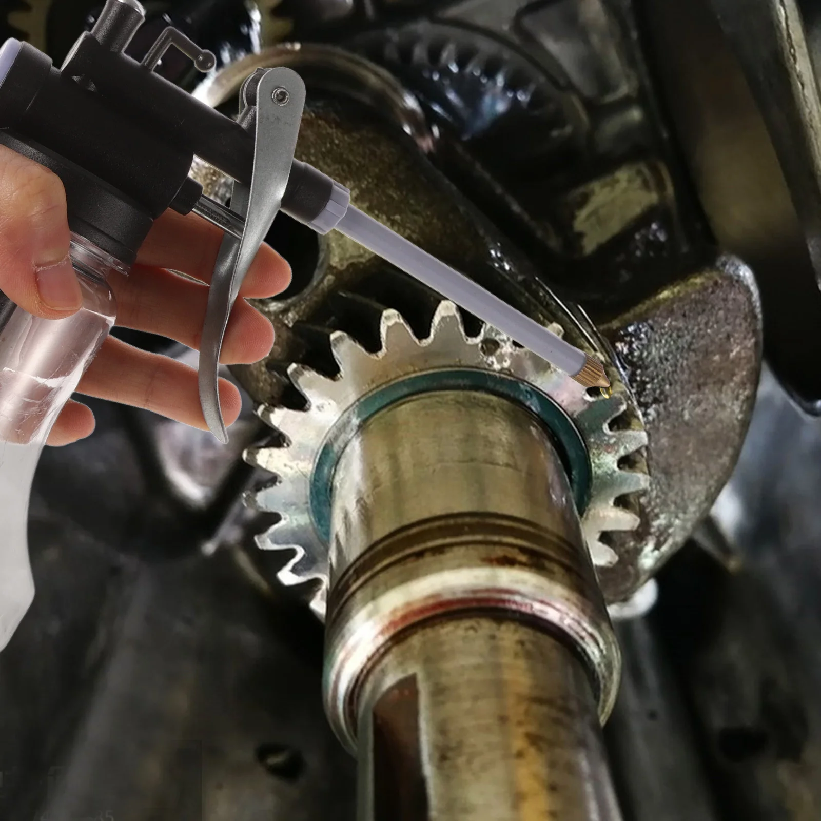 علبة مزيتة يدوية عالية الضغط 350 مل بلاستيك Aps متين محمول مدمج سهل التشغيل لمهام إصلاح السيارات الصناعية