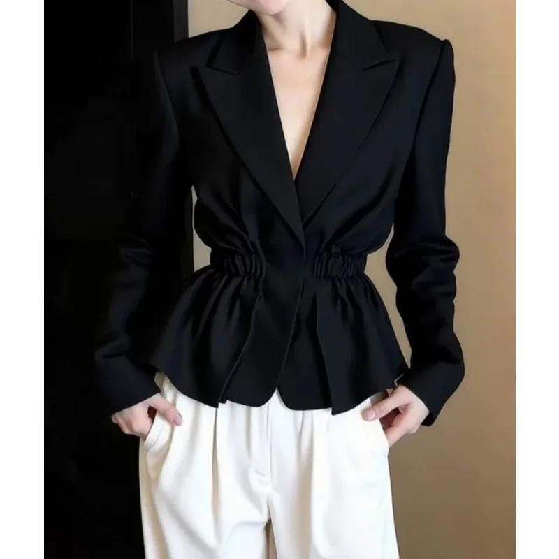 Early Spring, Unique and Beautiful Tops Light Luxury High-end Fashionable Fashionable and Sassy Black Blazer Girls