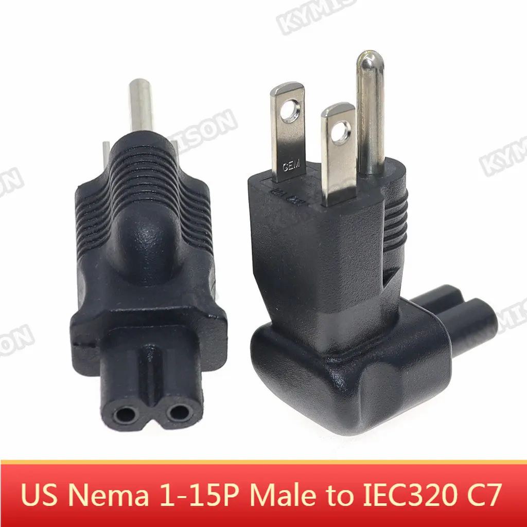 US NEMA 1-15P 3 Prong Plug To IEC320 C7 Power Converter For PC Laptop 15A 125V Receptacle Straight Adapter Plug 1pcs