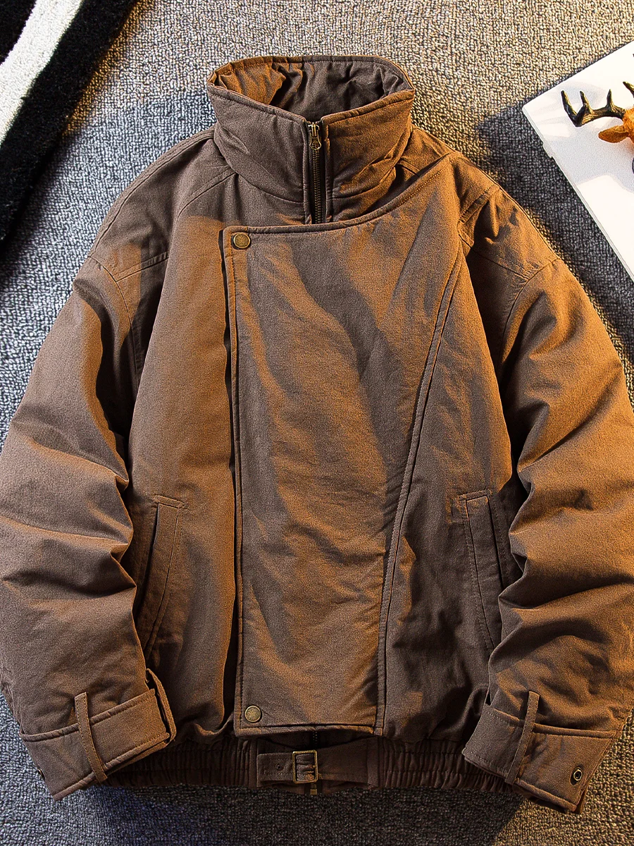 

Мужская утепленная хлопковая куртка в американском ретро-стиле с воротником-стойкой, повседневная теплая молодежная модная куртка свободного кроя с длинными рукавами