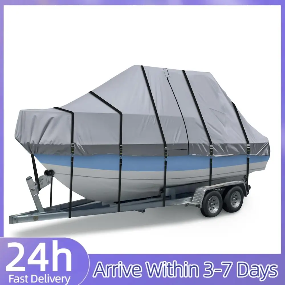 

Чехлы для лодок с центральной консолью 1200D, пригодные для перевозки на прицепе, с 18 крепежными ремнями, сверхпрочные, пылезащитные, УФ-стойкие, для защиты крыши яхты