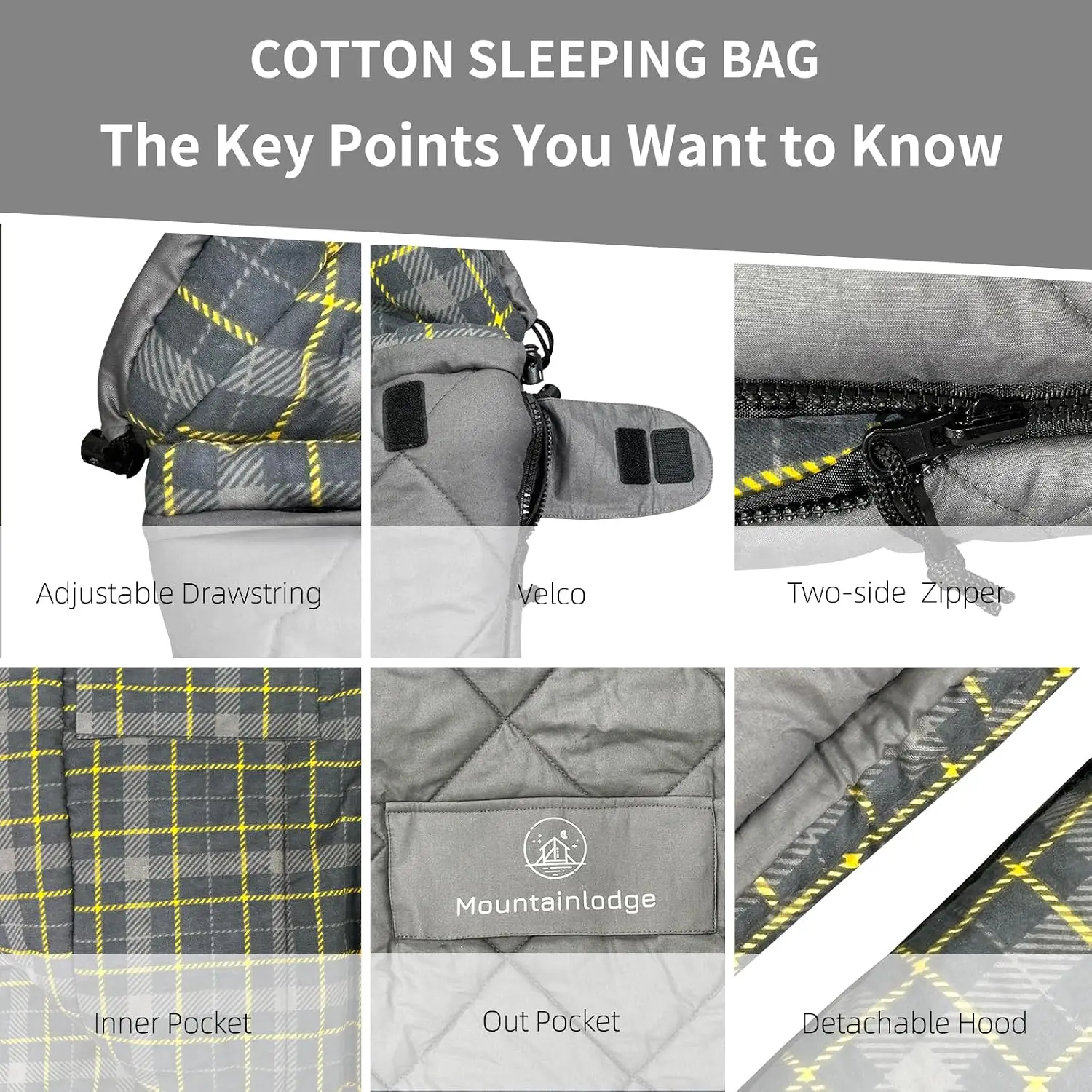 100% Cotton Shell and Lining Sleeping Bag for Adult Cold Weather with Compression Bag&Carry Bag for Camping,Travel and Car