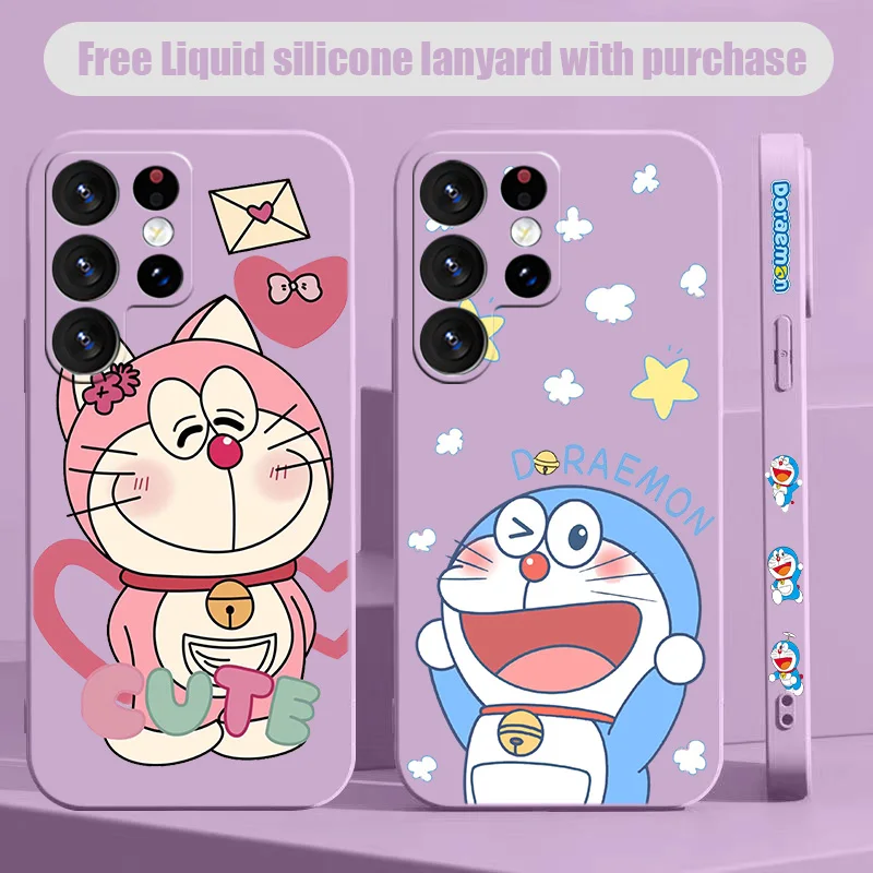 Cute Doraemon For Samsung S10 S20 S21 S22 S23 S24 S10e Plus Lite Ultra FE Liquid Left Rope Phone Case Funda Soft Shell Cover