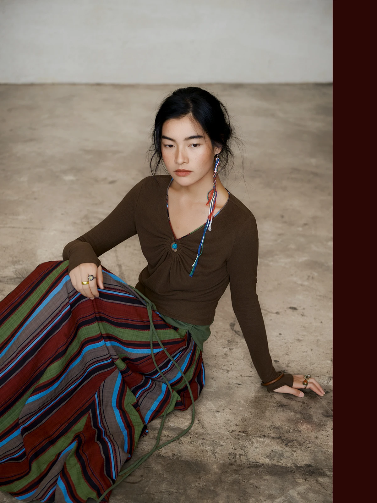 

Ретро-юбка бирюзового цвета в этническом тибетском стиле, женское длинное хлопковое трикотажное платье с V-образным вырезом и полосатым дизайном