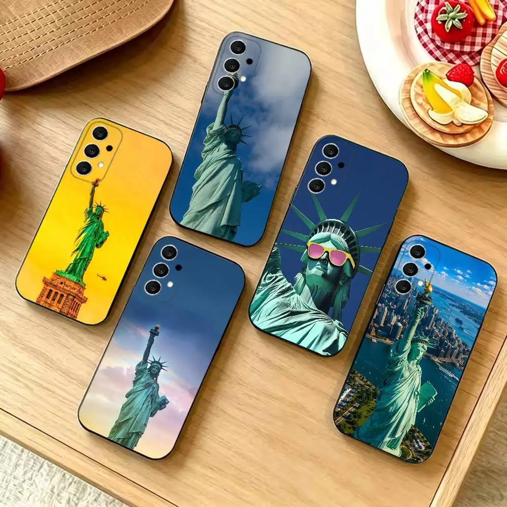 Statue of L-Liberty-y Slim Shockproof Black Phone Case, Compatible with Samsung S20-S26,Note20,Ultra,Plus,FE,Lite